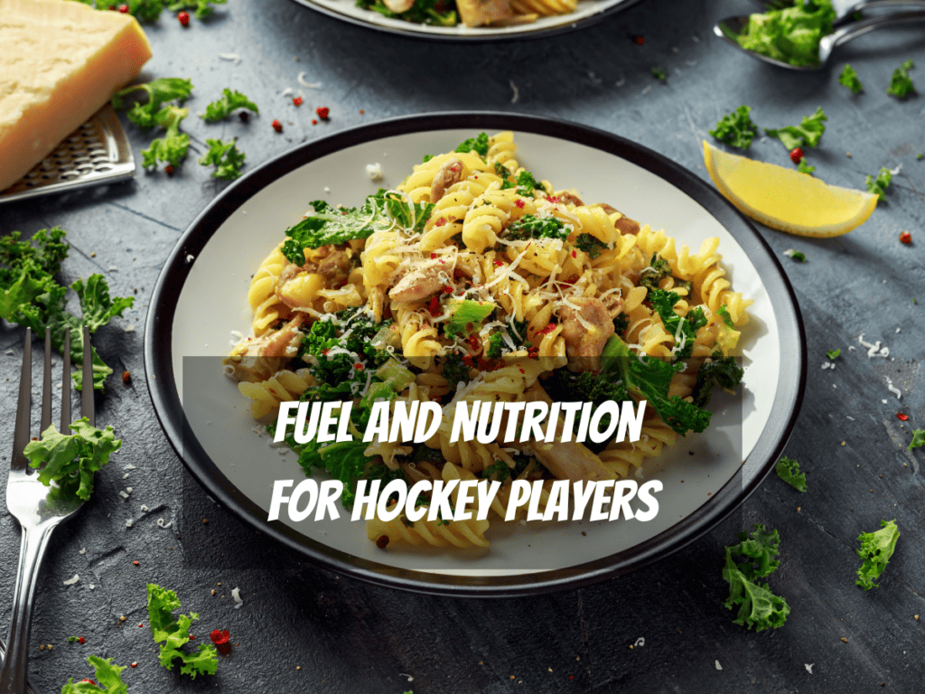 A Plate Of Pasta With Chicken And Vegetables As A Healthy Example For Fuelling Up For Hockey Players