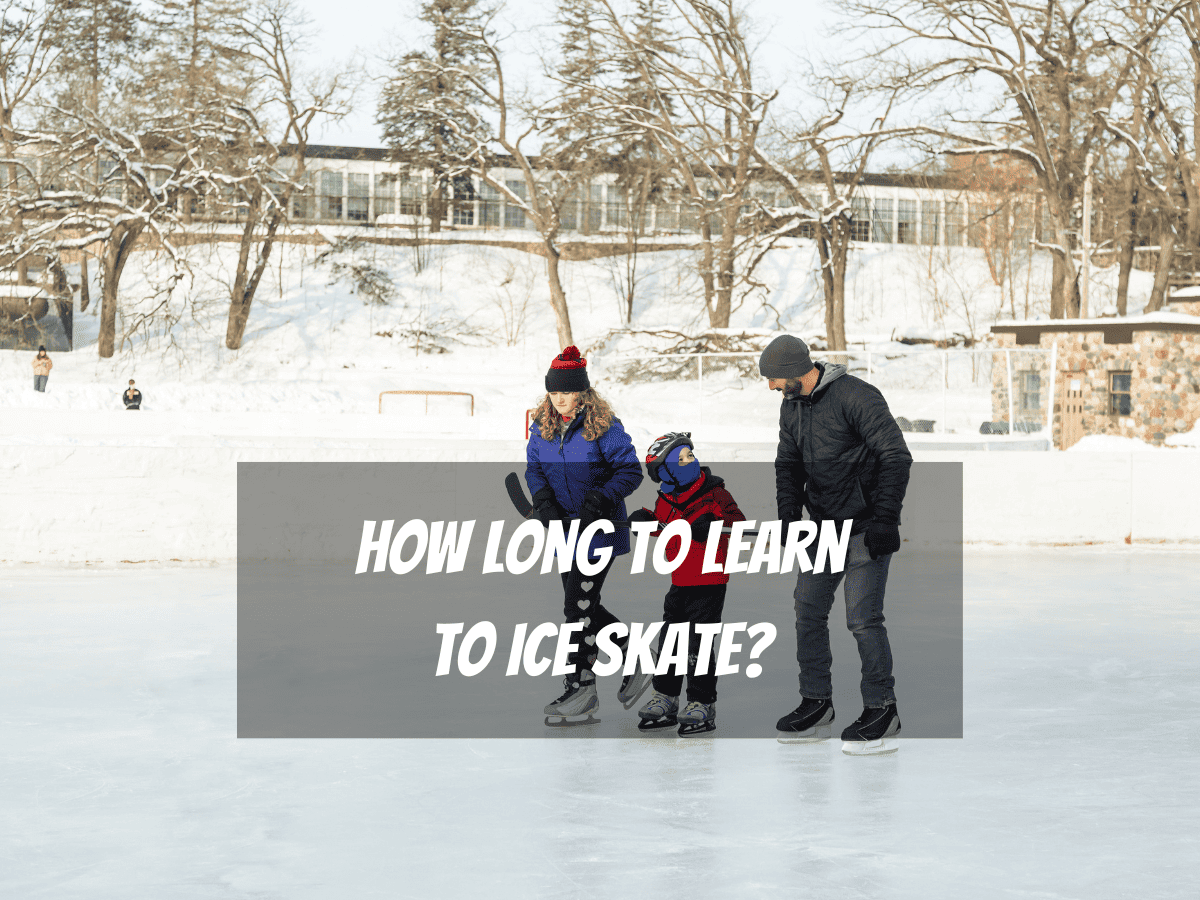 Two Parents Help Their Son Learn To Skate On An Outdoor Ice Rink And May Ask How Long To Learn To Ice Skate?