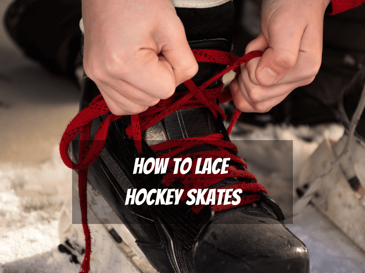A Player Demonstrates How To Lace Hockey Skates With A Black Ice Skate With Red Laces