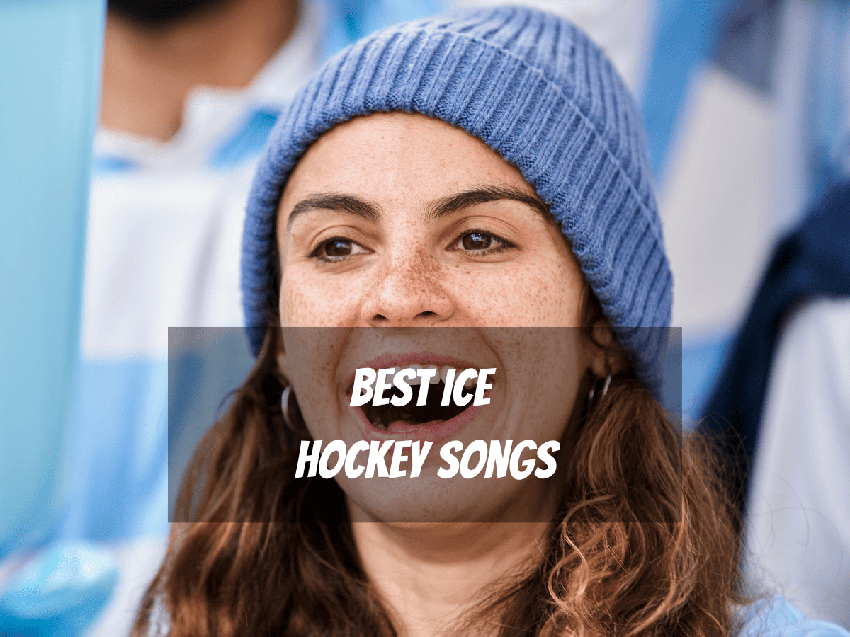 Young Woman In A Blue Woolly Hat Sings Best hockey Songs
